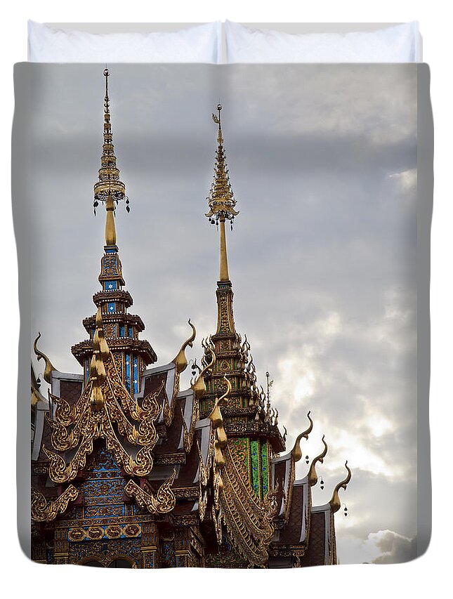 Wat Duvet Cover featuring the photograph Thai temple by Dennis Hedberg