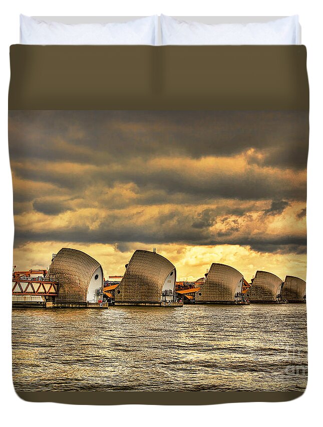 Thames Barrier London Duvet Cover featuring the photograph Thames Barrier by Jasna Buncic