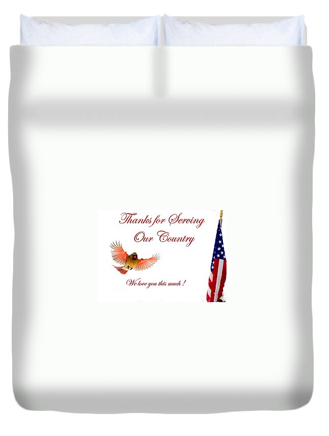 Spread Eagle Cardinal Duvet Cover featuring the photograph Thanks for Serving Our country by Randall Branham