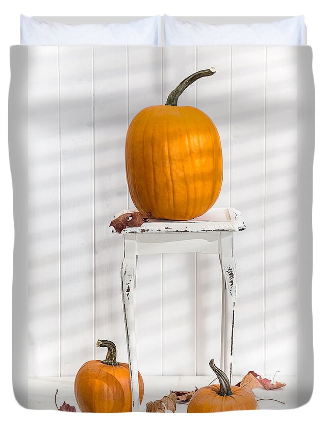 Pumpkins Duvet Cover featuring the photograph Thanksgiving Pumpkin Display by Amanda Elwell
