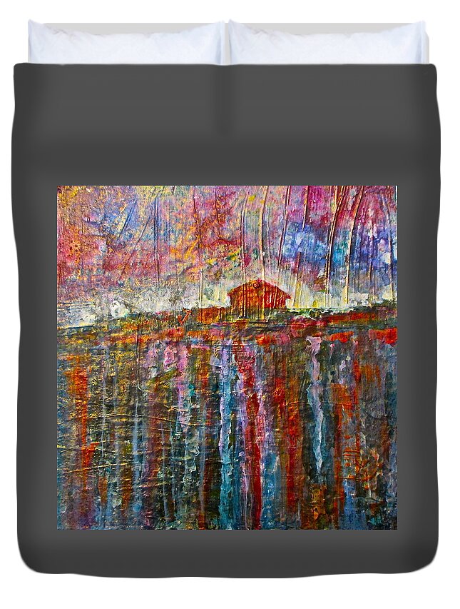 House Duvet Cover featuring the painting That Little House Just Shines by Janice Nabors Raiteri
