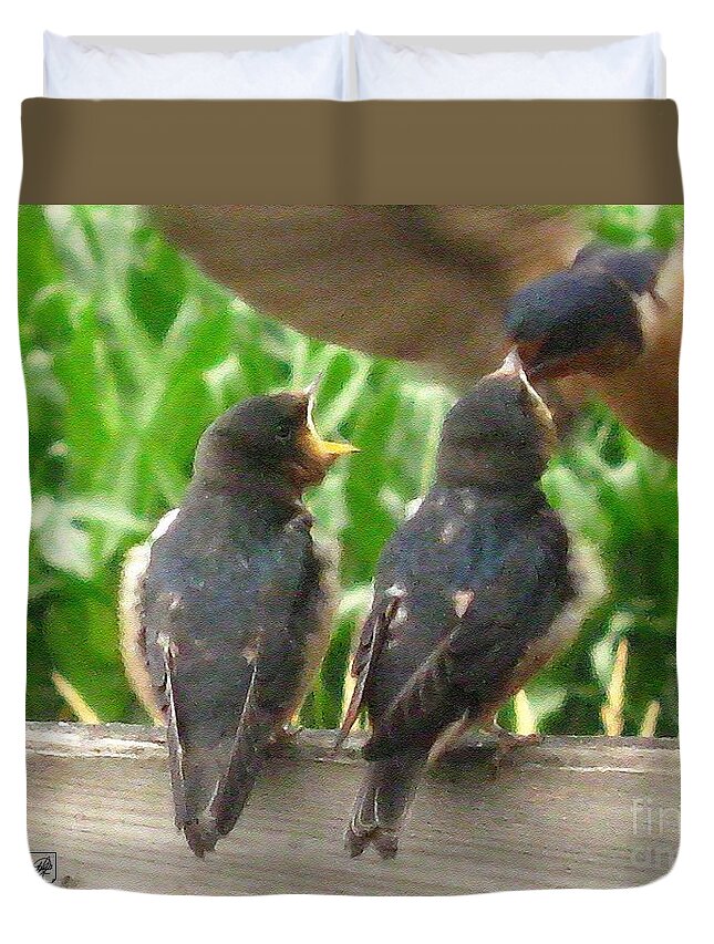 Baby Duvet Cover featuring the painting The Adult Barn Swallow Arrives with Lunch for One by J McCombie