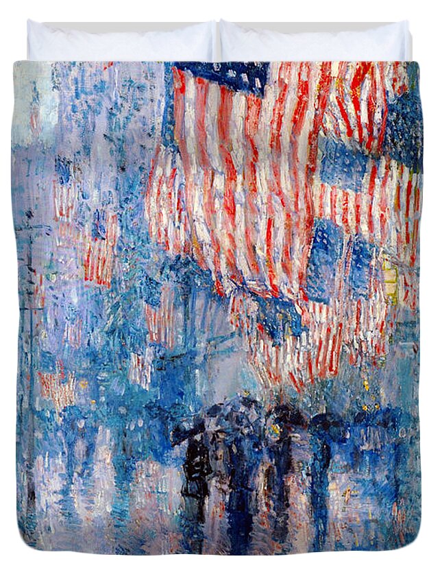 #faatoppicks Duvet Cover featuring the digital art The Avenue In The Rain by Frederick Childe Hassam