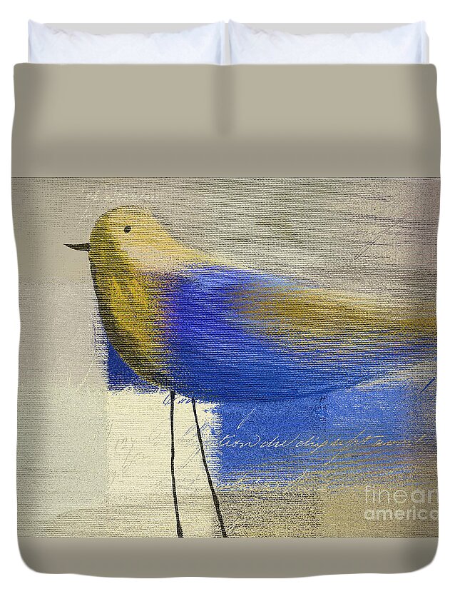 Beige Duvet Cover featuring the painting The Bird - j100124164-c21 by Variance Collections