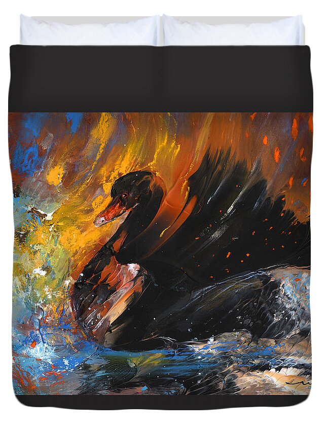 Fantasy Duvet Cover featuring the painting The Black Swan by Miki De Goodaboom