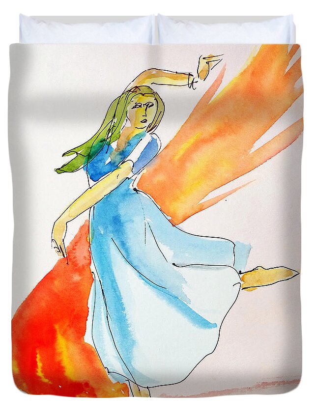 Dancer Duvet Cover featuring the painting The blazing dancer by Asha Sudhaker Shenoy