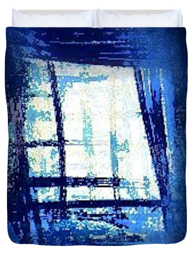 Abstract Duvet Cover featuring the digital art The Blue Window by John Krakora