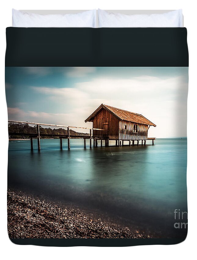 Ammersee Duvet Cover featuring the photograph The boats house II by Hannes Cmarits