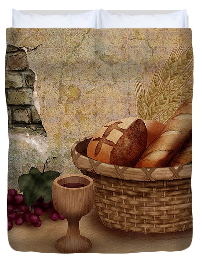Jesus Duvet Cover featuring the digital art The Bread of Life by April Moen