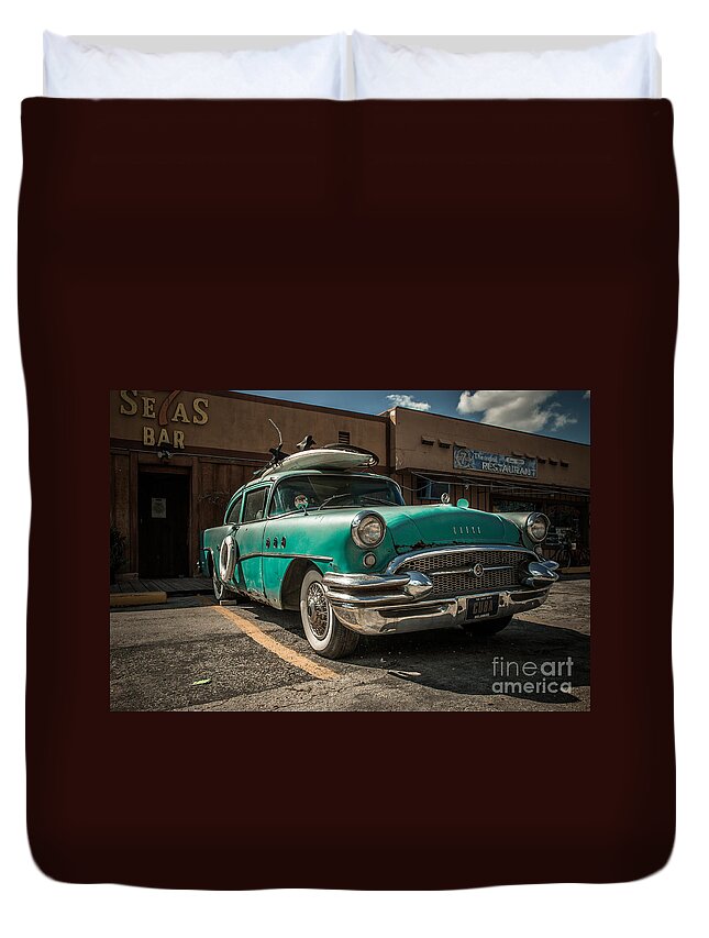 Auto Duvet Cover featuring the photograph The Buick II - ready to surf by Hannes Cmarits