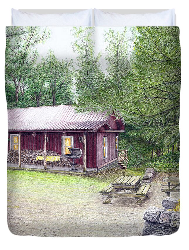 Tionesta Duvet Cover featuring the painting The Cabin in the Woods by Albert Puskaric