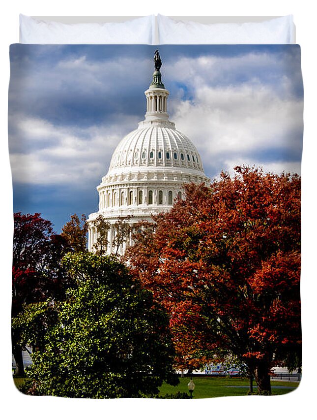 Arlington Cemetery Duvet Cover featuring the photograph The Capitol by Greg Fortier