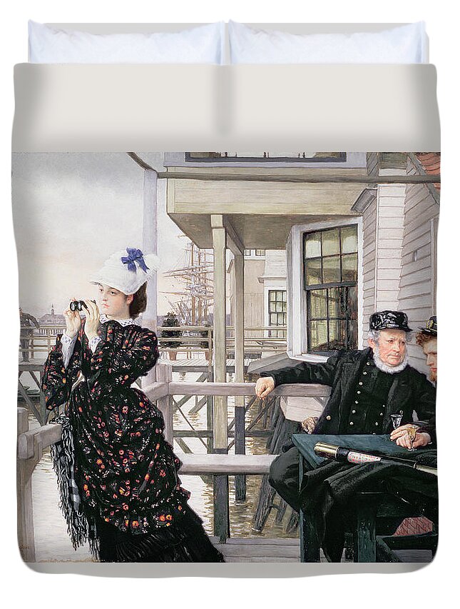 Binoculars Duvet Cover featuring the painting The Captains Daughter by James Jacques Joseph Tissot