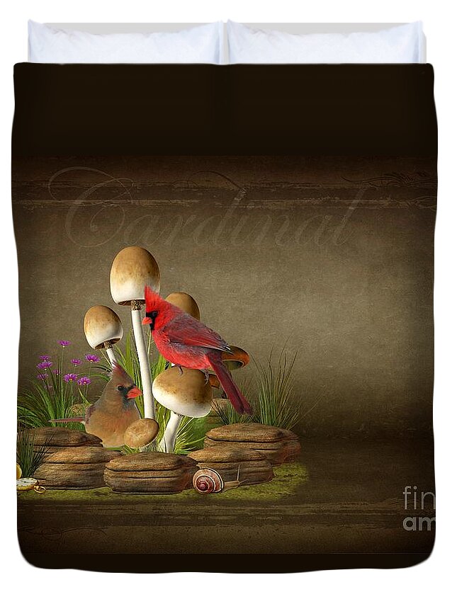 Animal Duvet Cover featuring the photograph The Cardinal by Davandra Cribbie