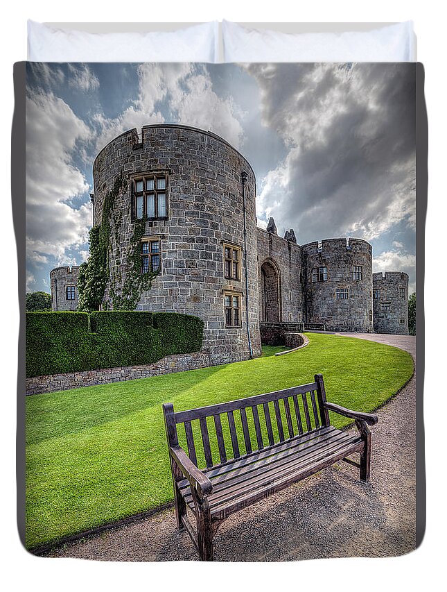 Hdr Duvet Cover featuring the photograph The Castle Bench by Adrian Evans