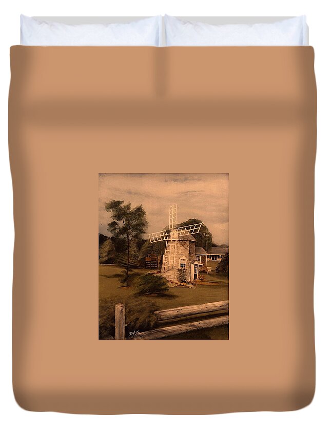 Diane Strain Duvet Cover featuring the painting The Chatham Windmill Cape Cod MA by Diane Strain