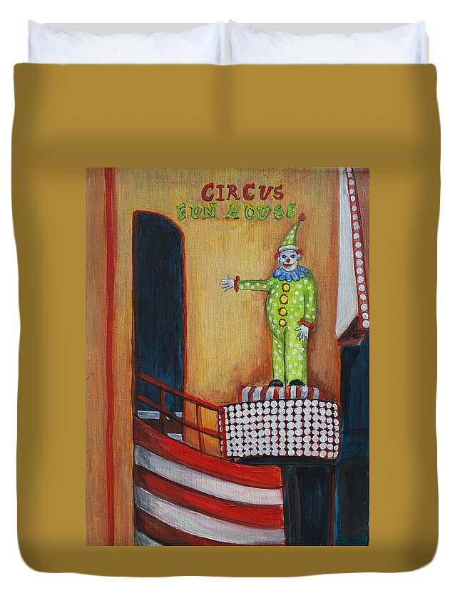 Asbury Art Duvet Cover featuring the painting The Circus Fun House by Patricia Arroyo