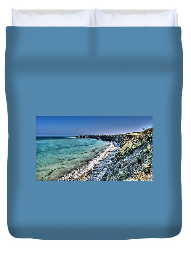 Pointe Du Hoc Duvet Cover featuring the photograph The Cliffs of Pointe du Hoc by Weston Westmoreland