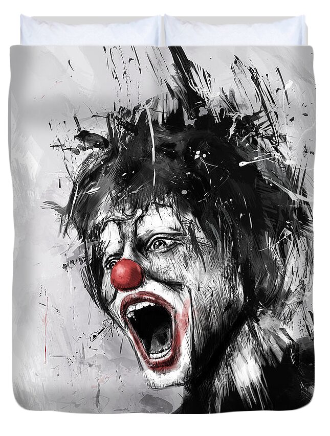 Clown Duvet Cover featuring the mixed media The Clown by Balazs Solti