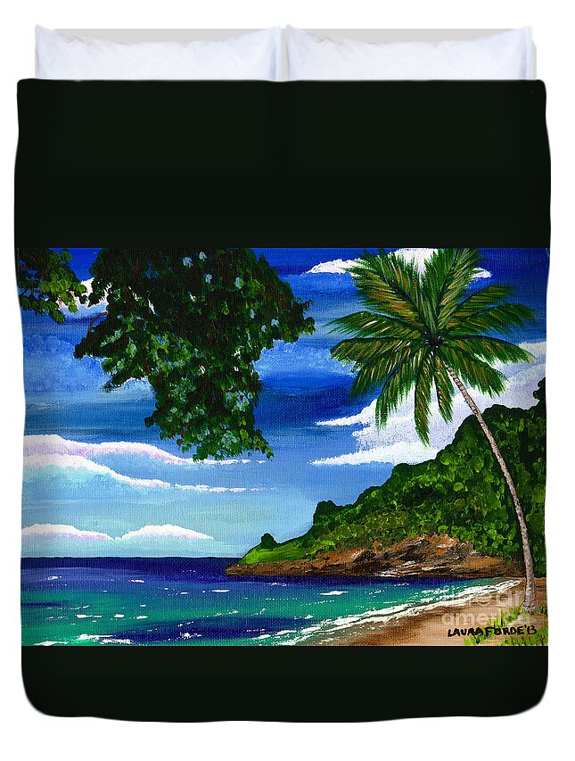Landscape Duvet Cover featuring the painting The Coconut Tree by Laura Forde