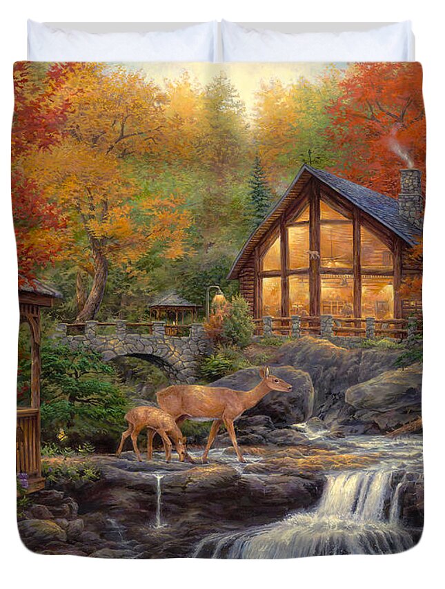  Cabin Duvet Cover featuring the painting The Colors of Life by Chuck Pinson