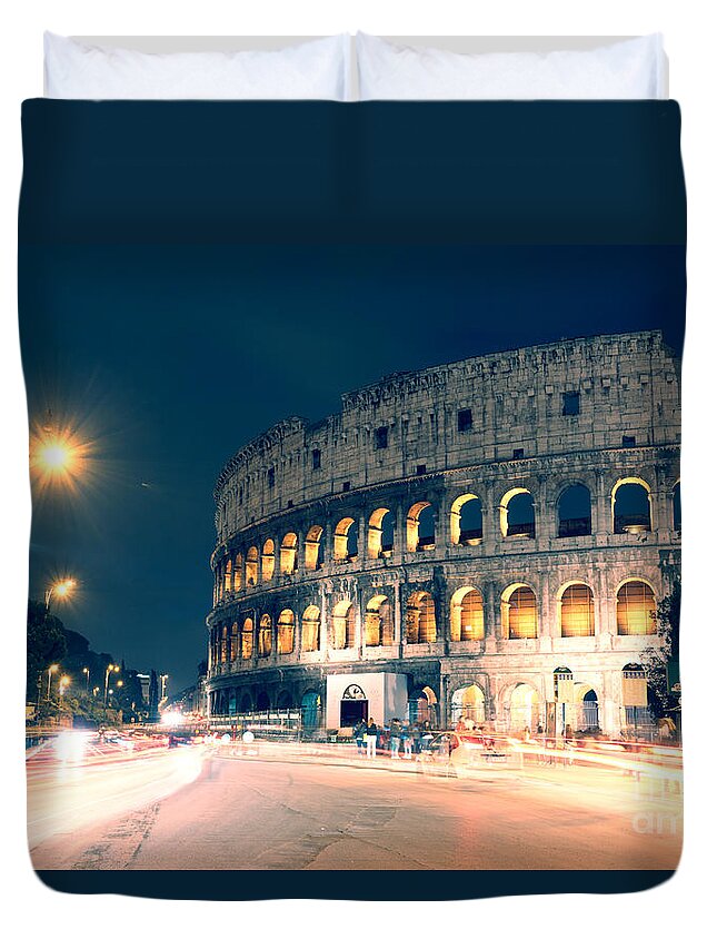 Colosseum Duvet Cover featuring the photograph The colosseum at night by Matteo Colombo