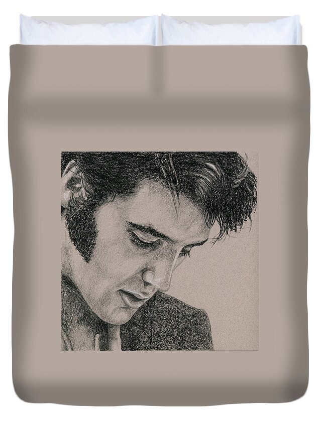 Elvis Duvet Cover featuring the drawing The Cool King by Rob De Vries
