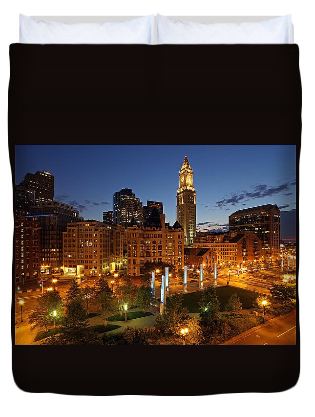 Boston Duvet Cover featuring the photograph The Custom House Tower in Boston by Juergen Roth