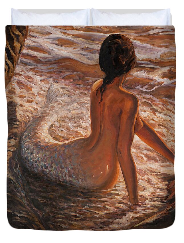 Mermaid Duvet Cover featuring the painting The daughter of the sea by Marco Busoni
