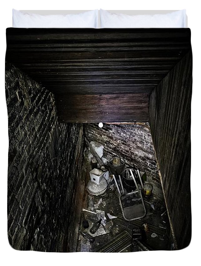 Basement Duvet Cover featuring the photograph The Descent by Brett Engle