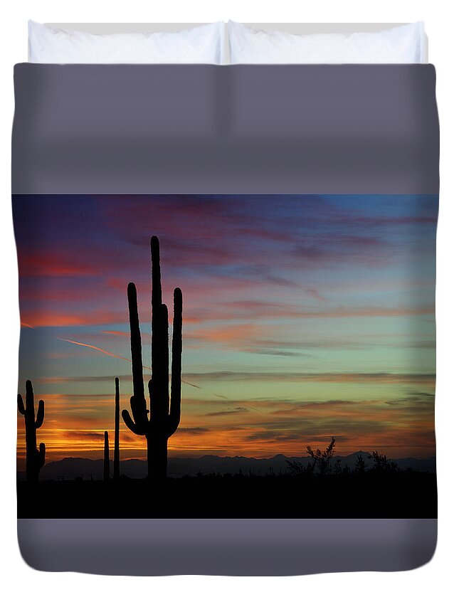 Sunset Duvet Cover featuring the photograph The Desert Southwest Skies by Saija Lehtonen