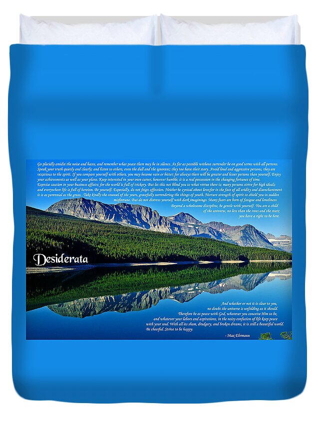 Desiderata Duvet Cover featuring the photograph The Desiderata and Lake Sherburne by Greg Norrell