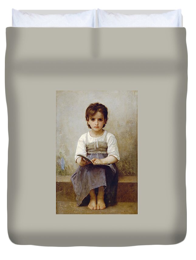 The Difficult Lesson Duvet Cover featuring the digital art The Difficult Lesson by William Bouguereau