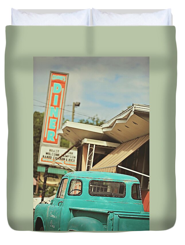 Orange Duvet Cover featuring the photograph The Diner by Carrie Ann Grippo-Pike