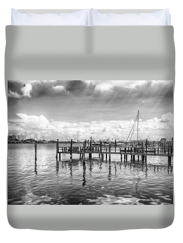 Seascape Photography Duvet Cover featuring the photograph The Dock by Howard Salmon