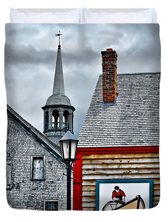 Shelburne Duvet Cover featuring the photograph The Dory Shop in Shelburne Nova Scotia by Ginger Wakem
