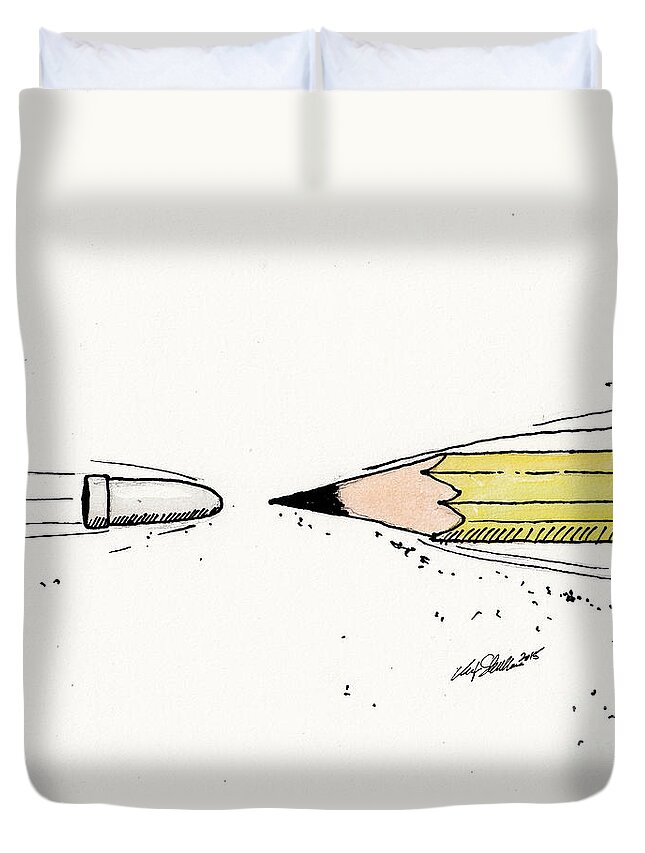 Christopher Shellhammer Duvet Cover featuring the mixed media The Draw by Christopher Shellhammer