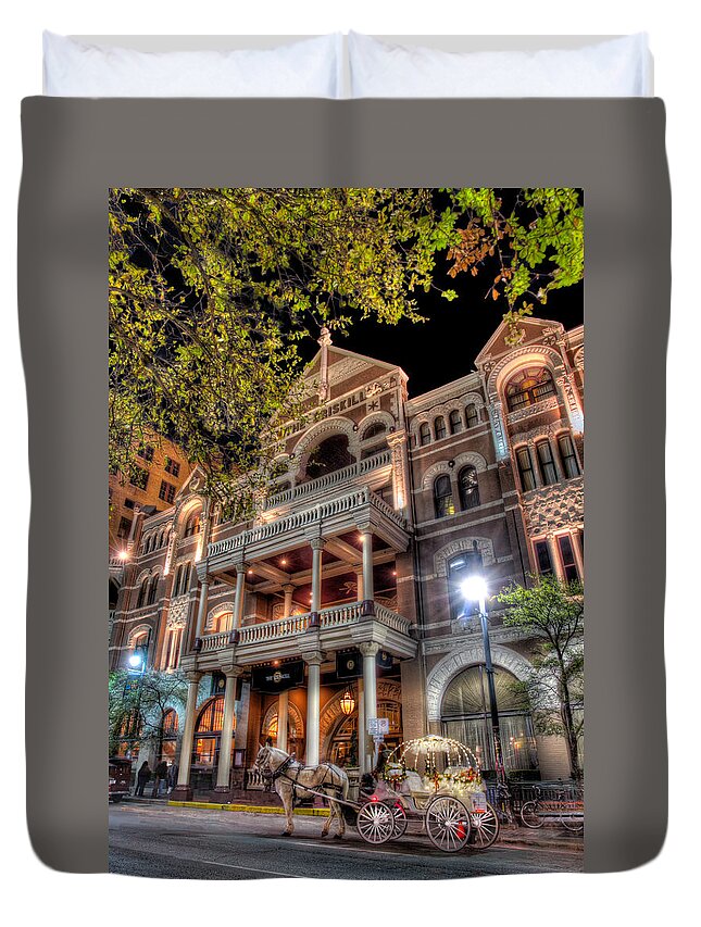 Austin Duvet Cover featuring the photograph The Driskill Hotel by Tim Stanley