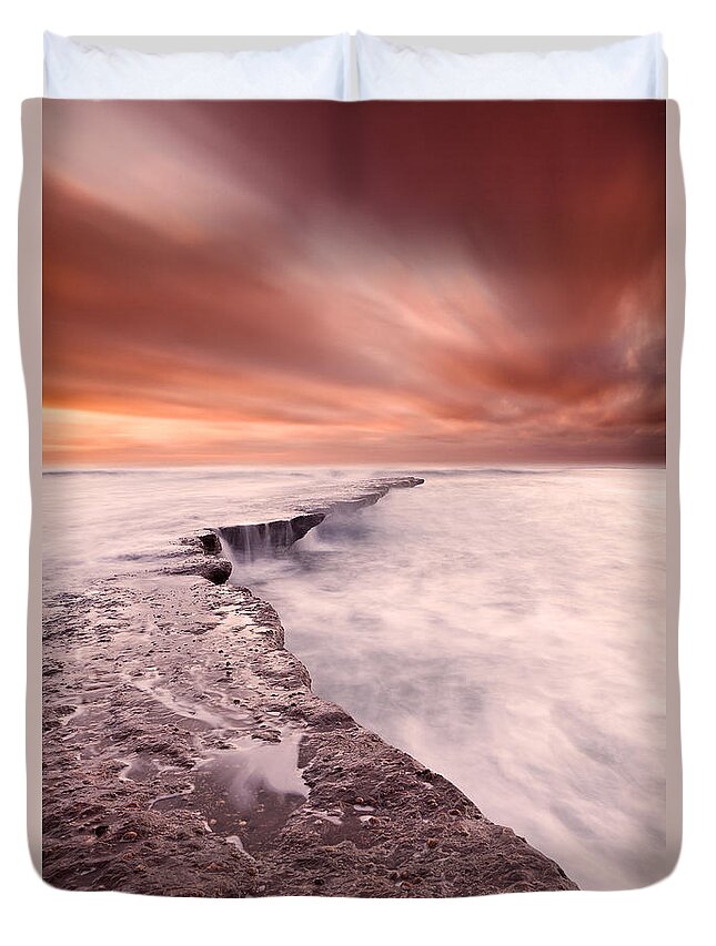 Beach Duvet Cover featuring the photograph The edge of earth by Jorge Maia