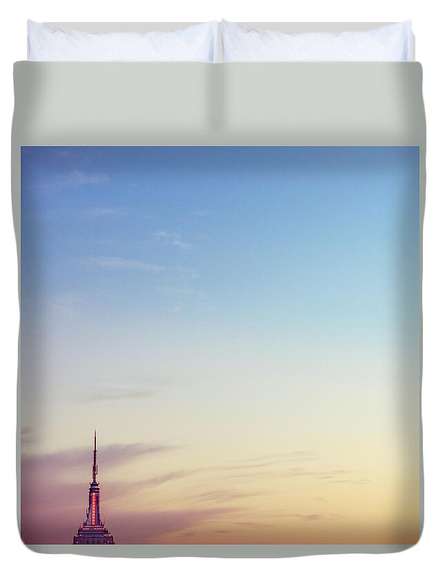 Empty Duvet Cover featuring the photograph The Empire State Building by Ferrantraite
