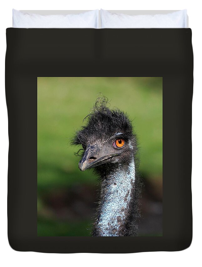 Animal Duvet Cover featuring the photograph The Emu by Davandra Cribbie