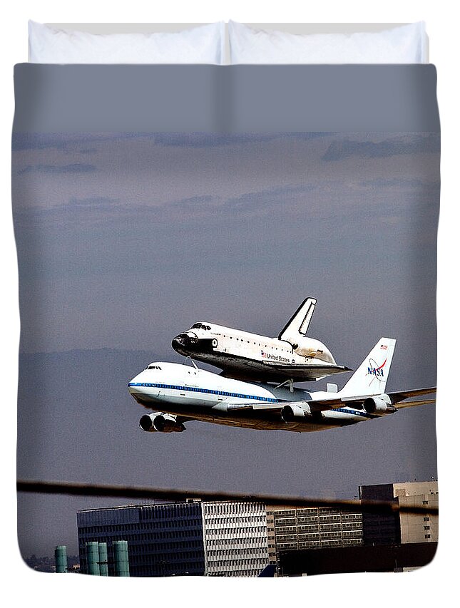 Aeronautics Duvet Cover featuring the photograph THe Endeavor and her 747 Final Landing at LAX by Denise Dube
