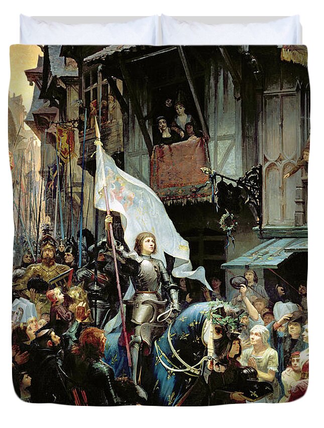Joan Of Arc Duvet Cover featuring the painting The Entrance Of Joan Of Arc into Orleans by Jean-Jacques Scherrer