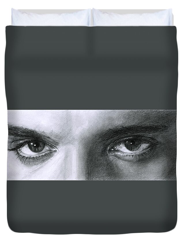 Elvis Duvet Cover featuring the drawing The Eyes of the King by Rob De Vries
