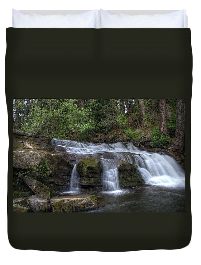 Falls Duvet Cover featuring the photograph The Falls at Bowen Park by Kathy Paynter