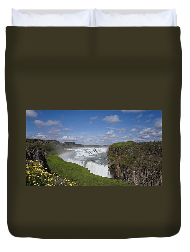 Gullfoss Falls Duvet Cover featuring the photograph The Famous Gullfoss by Brian Kamprath