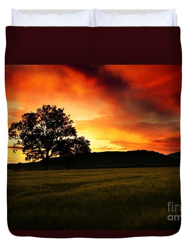 Sunset Duvet Cover featuring the photograph the Fire on the Sky by Ang El