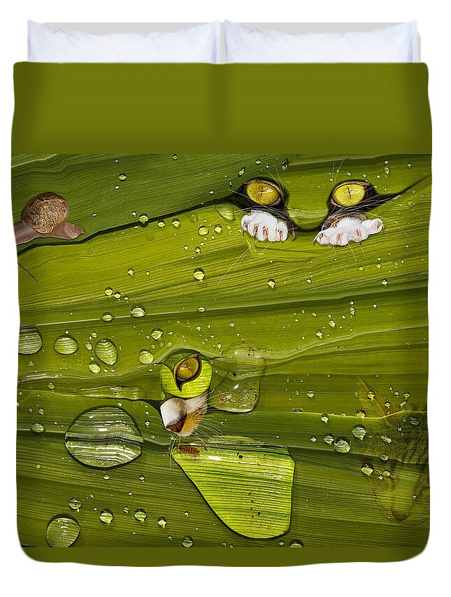 Cat Duvet Cover featuring the photograph The First Rain by Angela Stanton