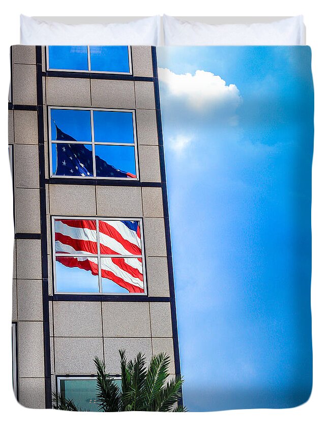 American Flag Duvet Cover featuring the photograph The Flag that Never Hides by Rene Triay FineArt Photos