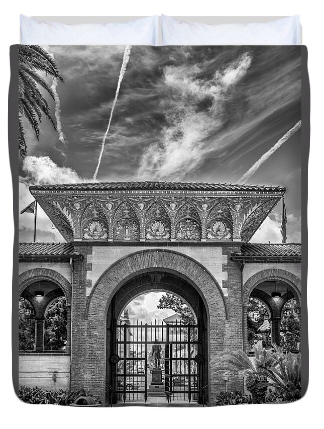 St. Augustine Duvet Cover featuring the photograph The Flagler College Entrance by Howard Salmon